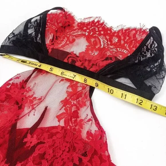 Lacey Red Sweetheart Chemise & Sheer Thigh Highs Sz L - Picture 11 of 14